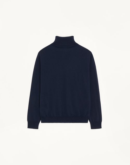 Valentino - Vgエンブロイダリー ウール ハイネック ニットプル - ダークブルー - メンズ - ニット